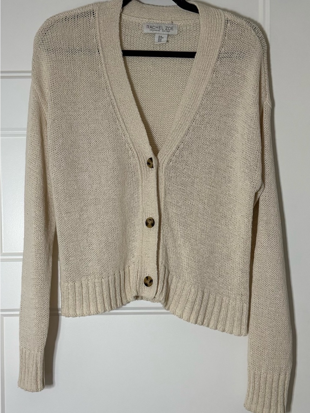 Rachel Zoe Cream Open Knit Cropped V-Neck Cardigan Sweater Women’s Size M